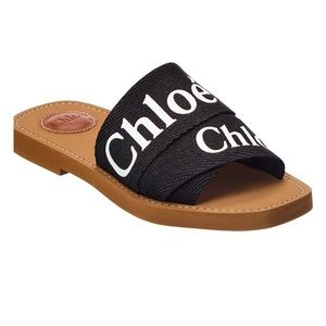 Chloé Woody Logo Linen Slides | New!